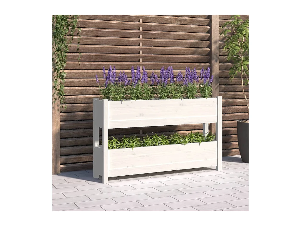 Jardinière Blanc 112x25x66 cm Bois massif de pin BE5565