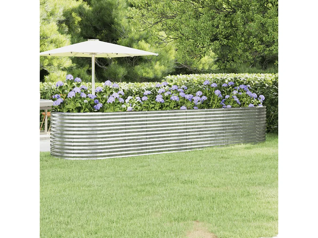 Canteiro elevado jardim 396x100x68 aço revestido a pó prateado PT545899