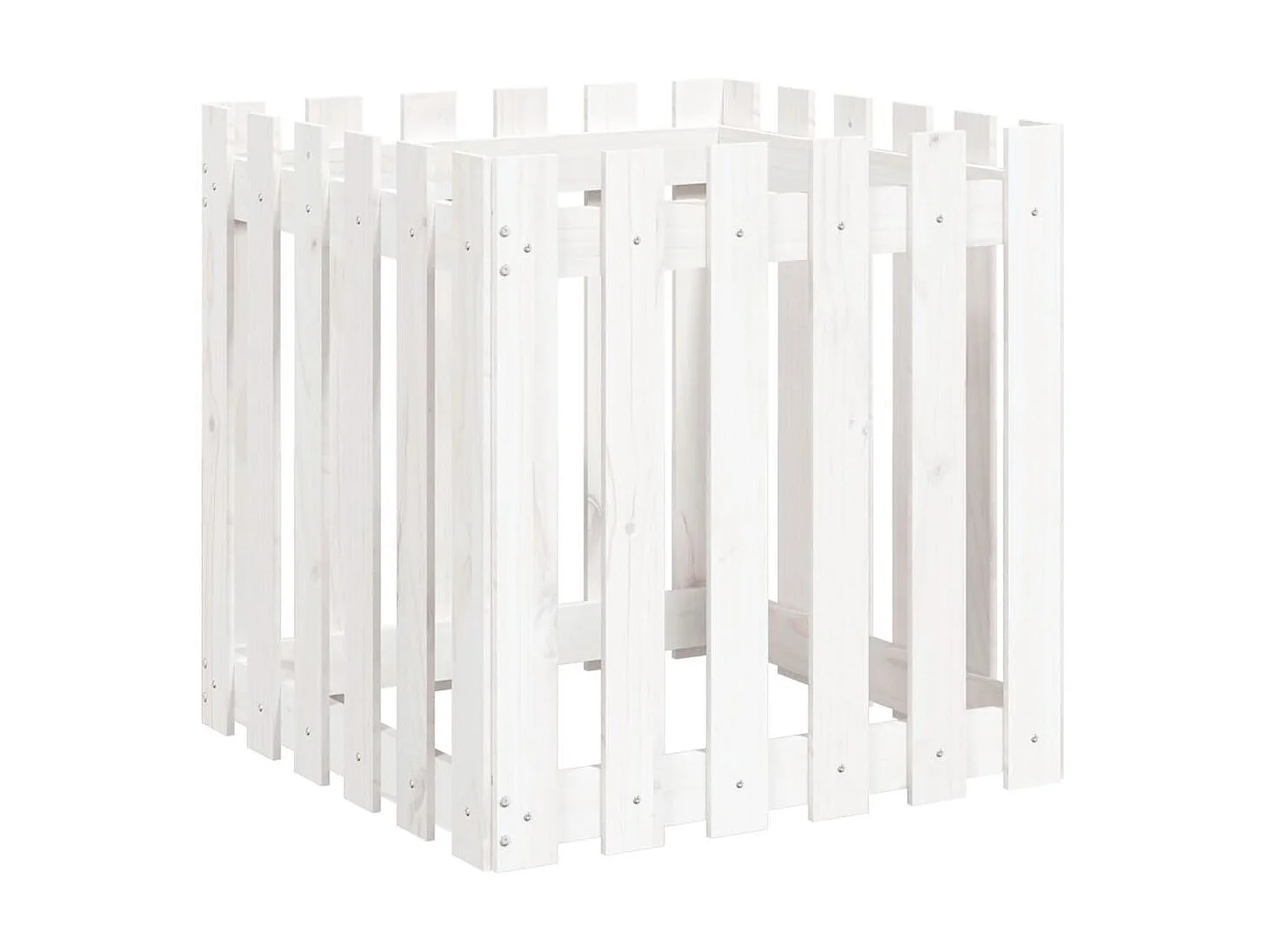 Plantenbak met hekontwerp 60x60x60 cm massief grenenhout wit NL591543