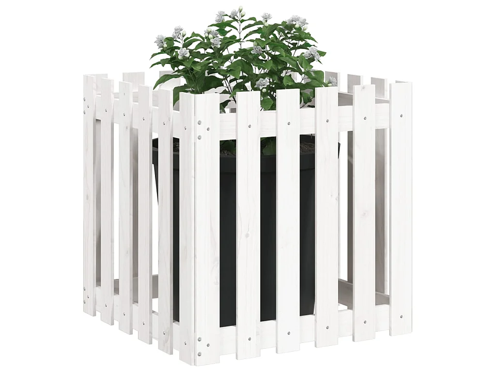 Jardinière avec design de clôture blanc 60x60x60 cm pin massif BE5034