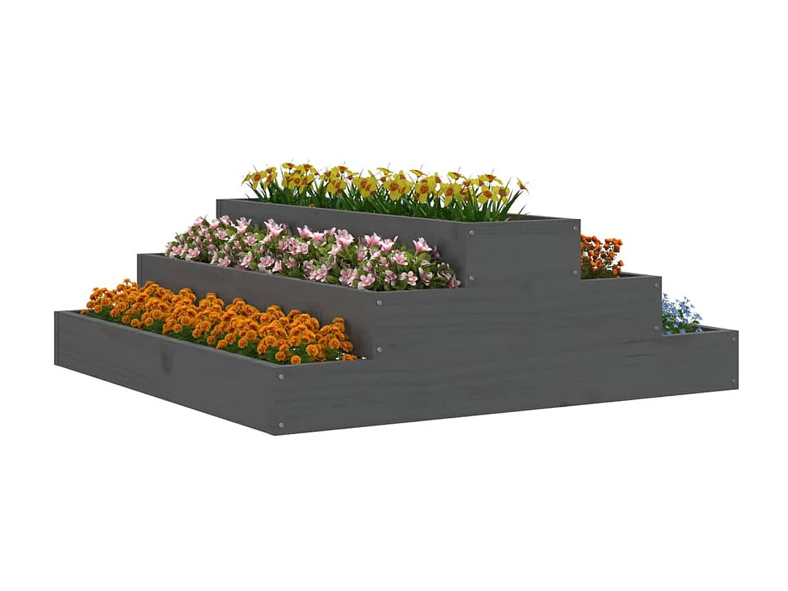 Jardinière Gris 80x80x27 cm Bois massif de pin BE7885
