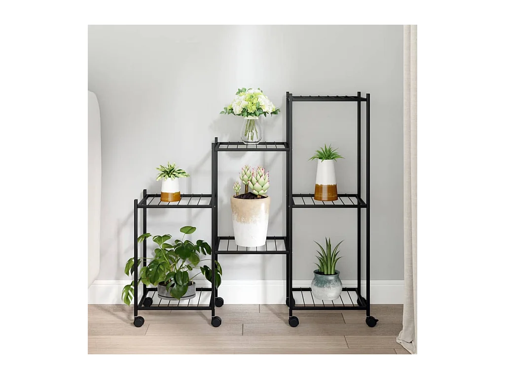 Jardinière avec roues 83x25x83,5 cm Noir Fer BE9470