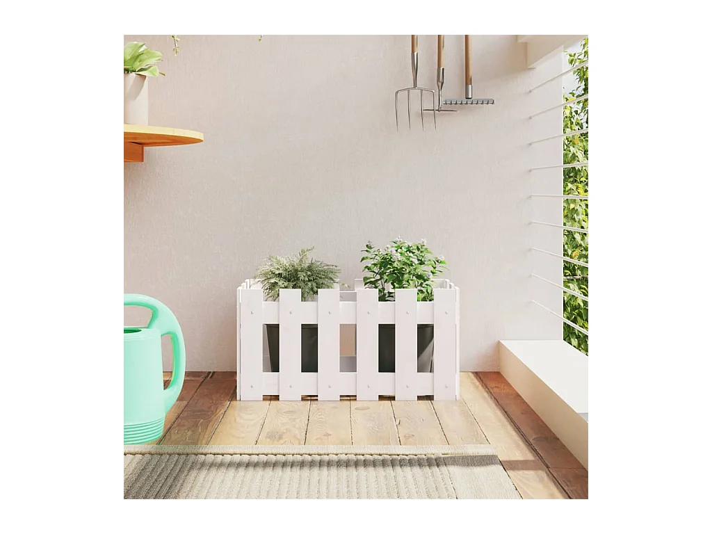 Jardinière avec design de clôture blanc 60x30x30 cm pin massif BE1349