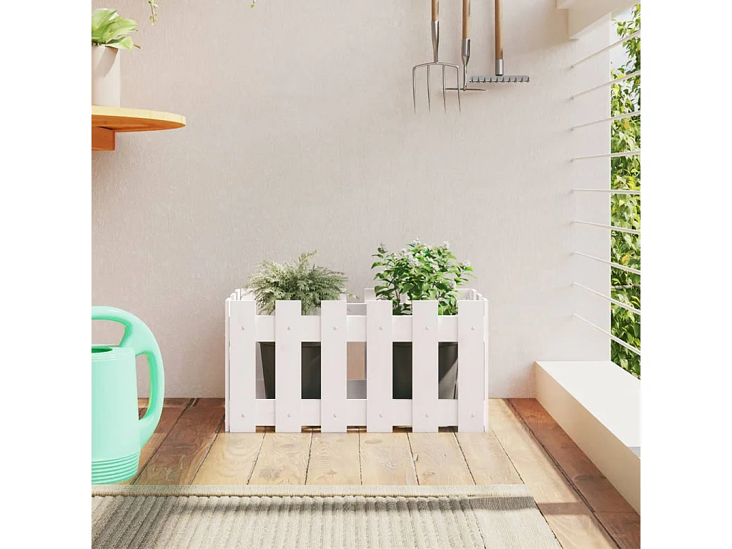 Jardinera diseño de valla madera maciza pino blanca 60x30x30 cm ES66046
