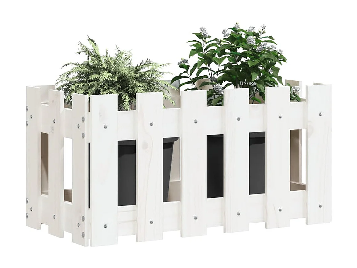 Jardinera diseño de valla madera maciza pino blanca 60x30x30 cm ES66046