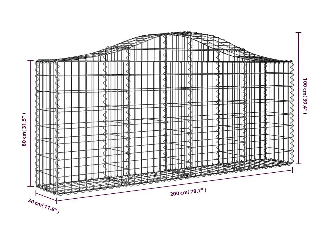 Panier de gabions arqué 200x30x80/100 cm Fer galvanisé WVGQ5209