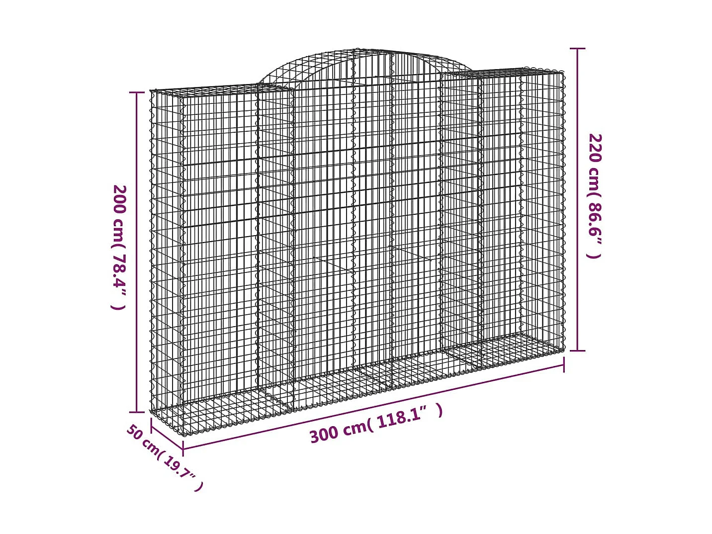 Panier de gabions arqué 300x50x200/220 cm Fer galvanisé WVGQ7352