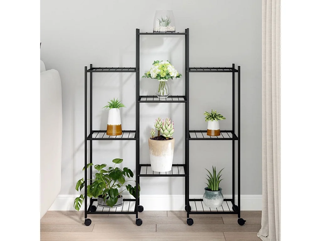 Soporte para flores con ruedas hierro negro 83x25x100 cm ES97009