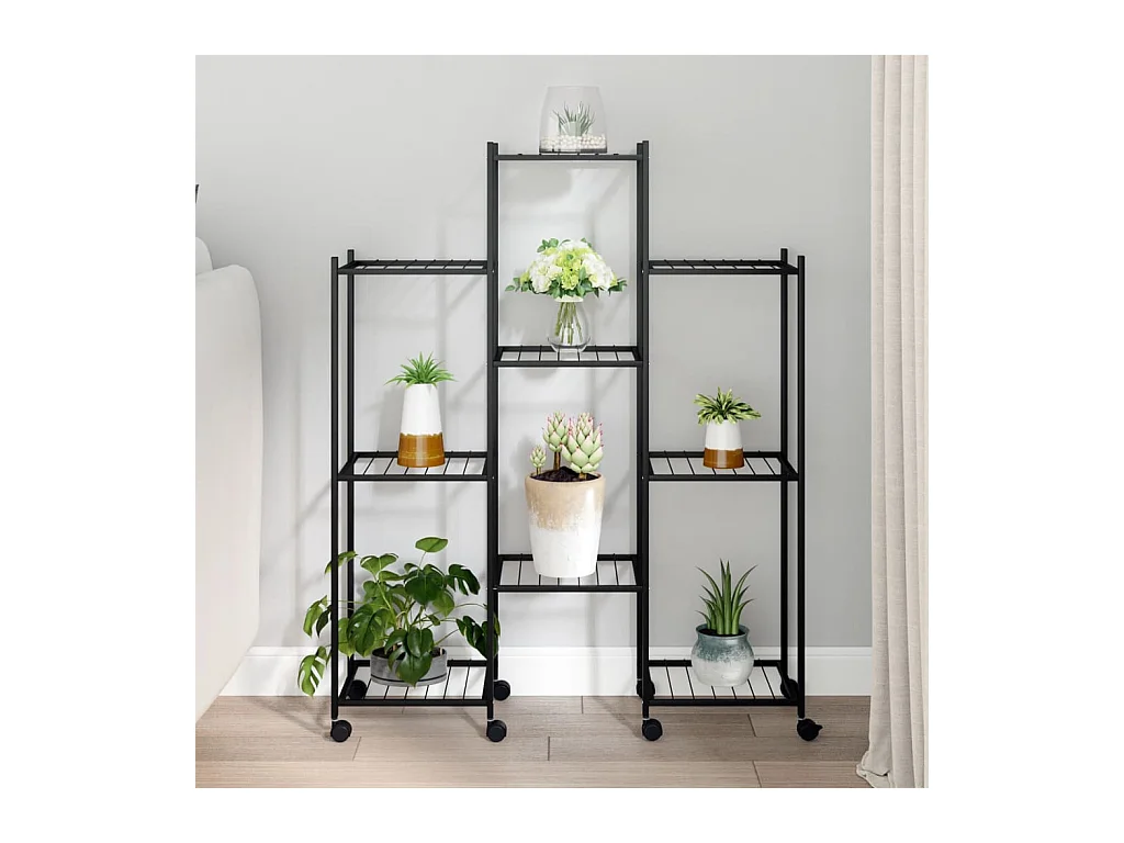Jardinière avec roues 83x25x103,5 cm Noir Fer BE4846