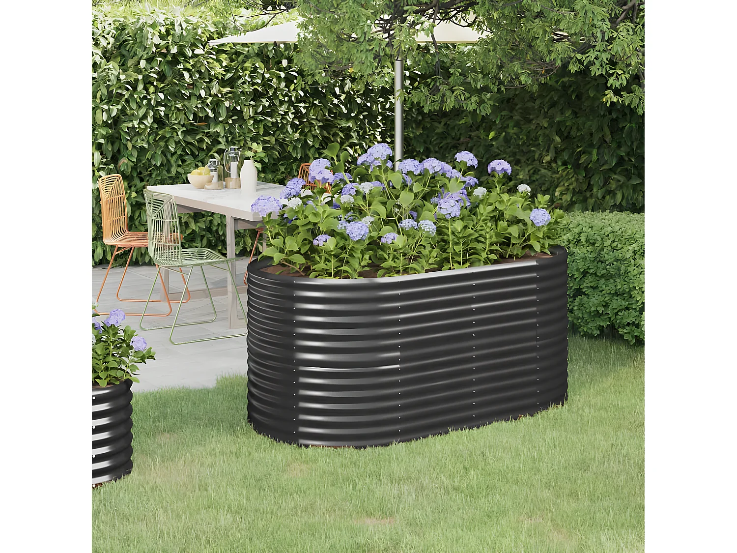 Jardinera arriate acero recubierto polvo antracita 152x80x68 cm ES43592