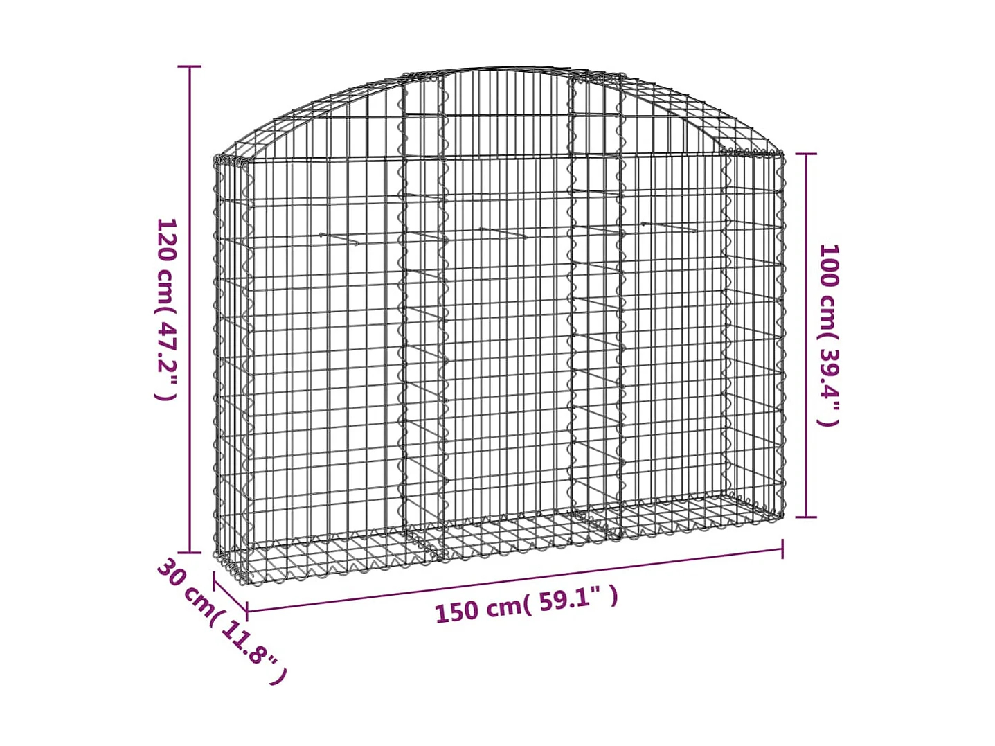 Cesta gaviones forma arco hierro galvanizado 150x30x100/120 cm ES58991