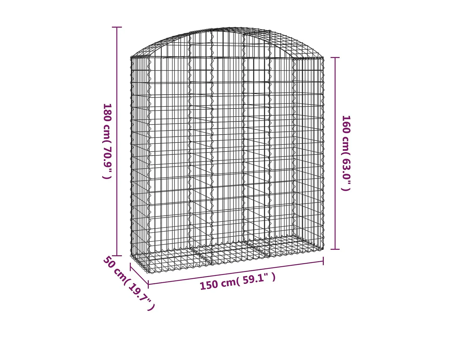 Panier de gabions arqué 150x50x160/180 cm Fer galvanisé WVGQ9167