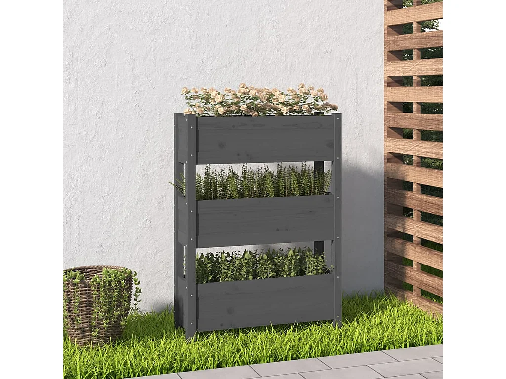 Jardinière Gris 77x25x104,5 cm Bois massif de pin BE4035