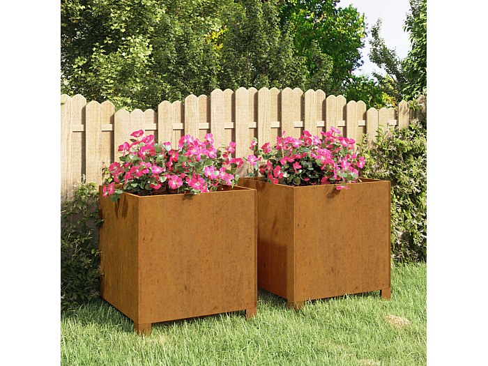 2 Pz Fioriere con Gambe Ruggine 32x30x33 cm Acciaio Corten CFW80411