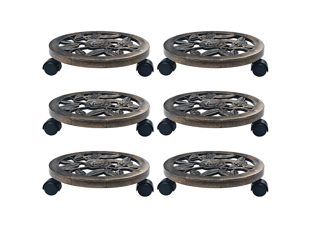 Suportes com rodas para plantas 6 pcs 30 cm plástico bronze PT659772