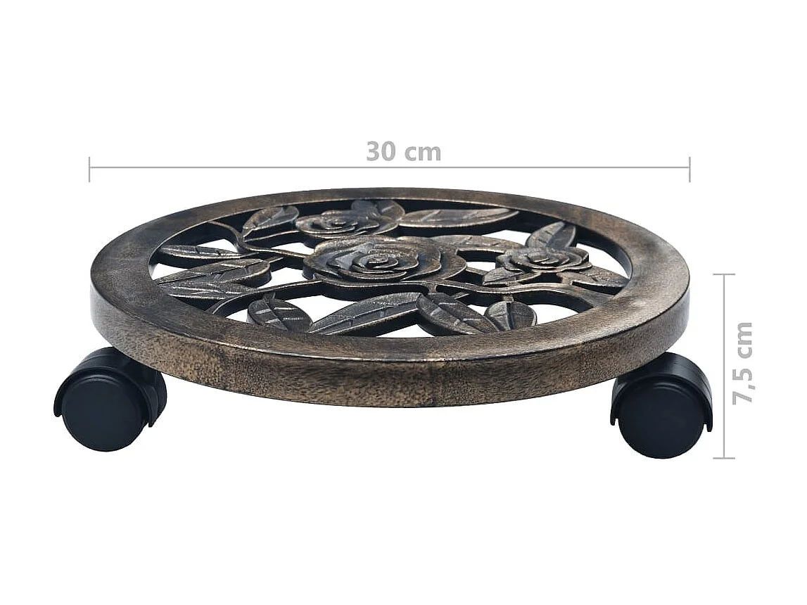 Suportes com rodas para plantas 6 pcs 30 cm plástico bronze PT659772