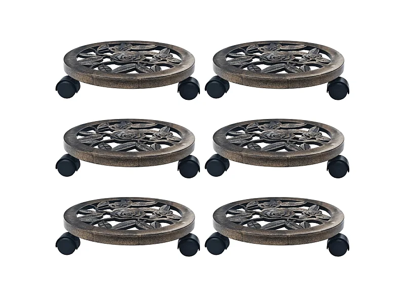 Suportes com rodas para plantas 6 pcs 30 cm plástico bronze PT659772