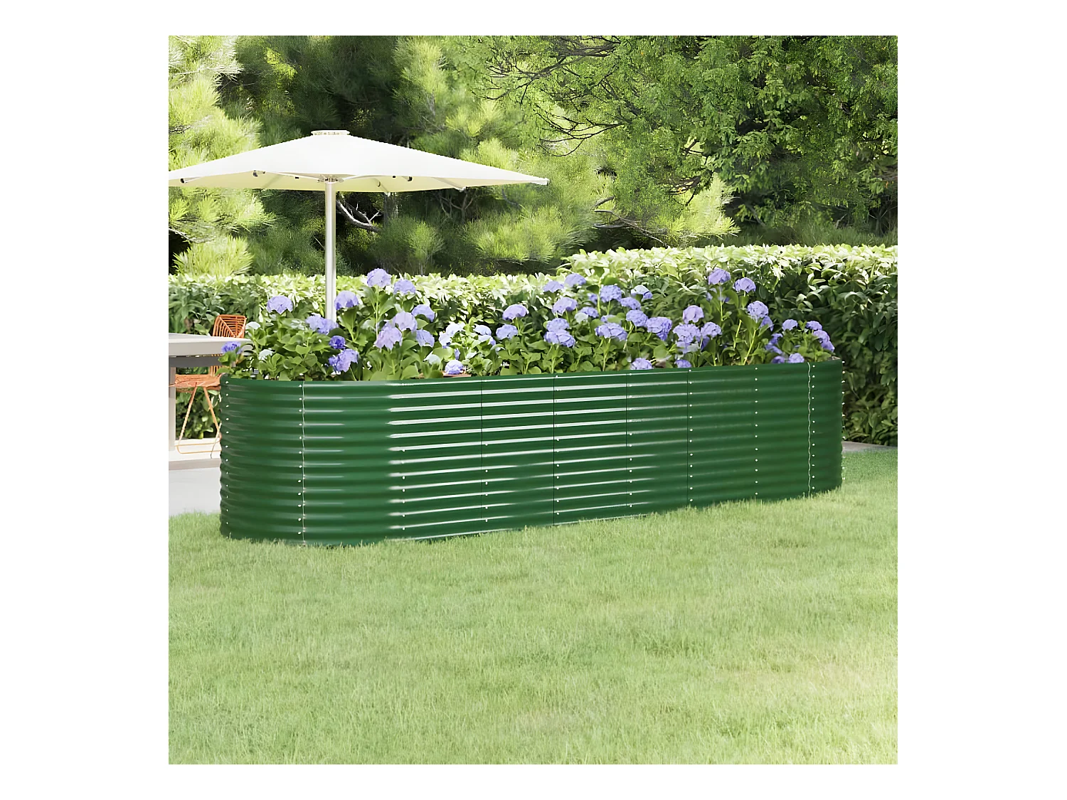 Jardinera arriate acero recubrimiento polvo verde 322x100x68 cm ES32015