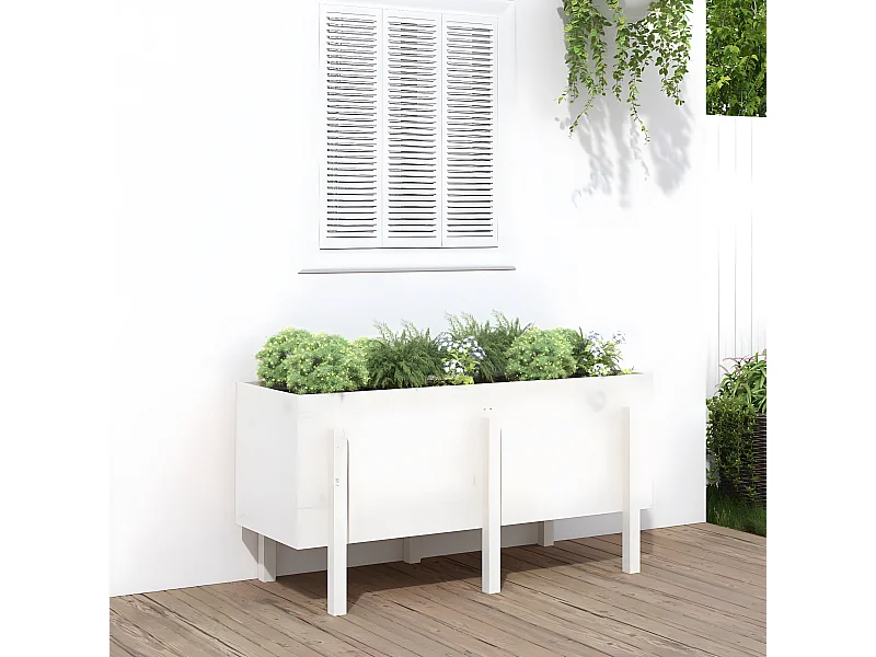 Jardinera elevado de jardín madera maciza pino blanco 121x50x57cm ES22271
