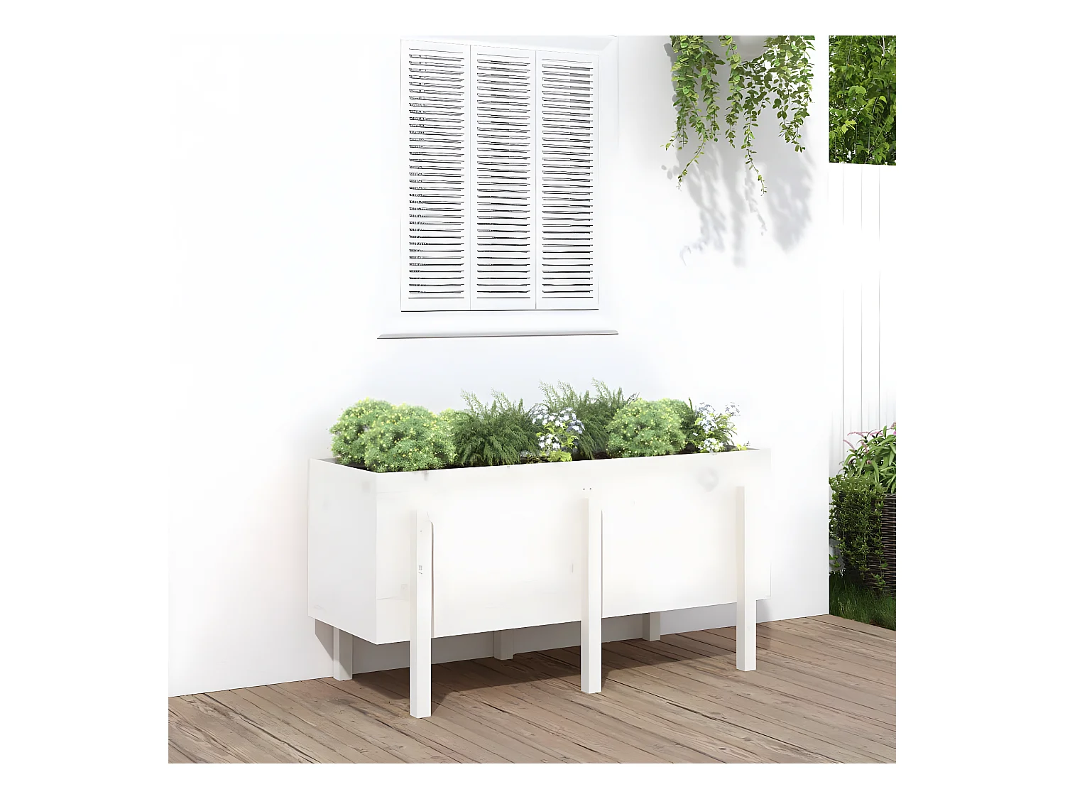 Jardinera elevado de jardín madera maciza pino blanco 121x50x57cm ES22271
