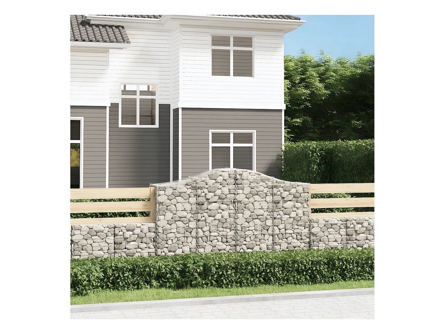 Paniers à gabions arqués 3 pcs 200x50x120/140 cm Fer galvanisé WVGQ9237