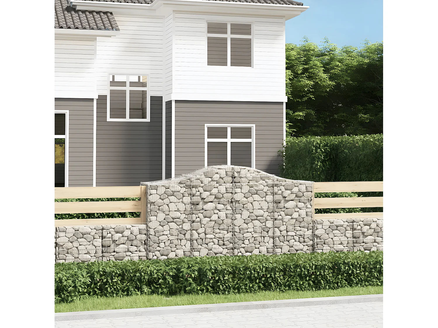 Paniers à gabions arqués 3 pcs 200x50x120/140 cm Fer galvanisé WVGQ9237