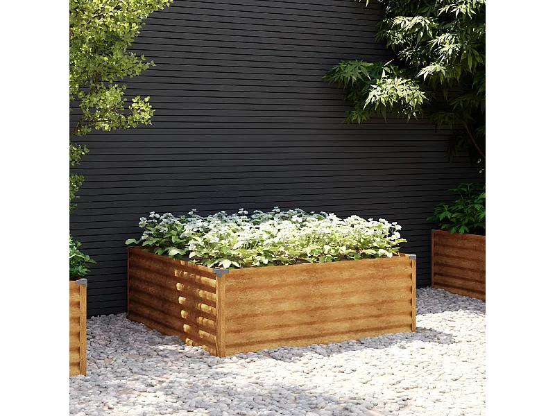 Canteiro elevado de jardim 100x100x36 cm aço corten PT988780
