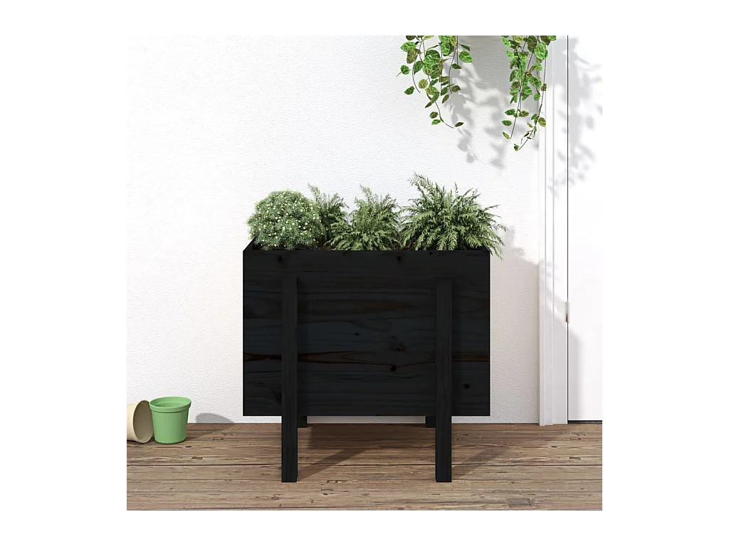 Jardinière noir 62x50x57 cm bois massif de pin BE3795