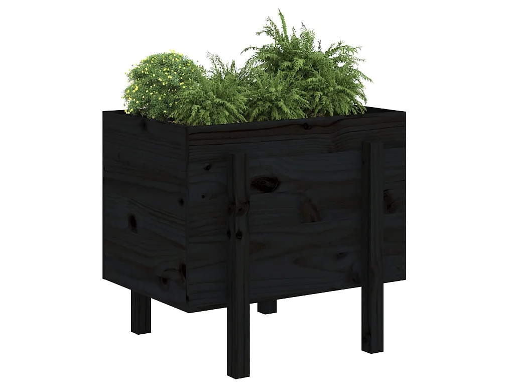 Jardinière noir 62x50x57 cm bois massif de pin BE3795