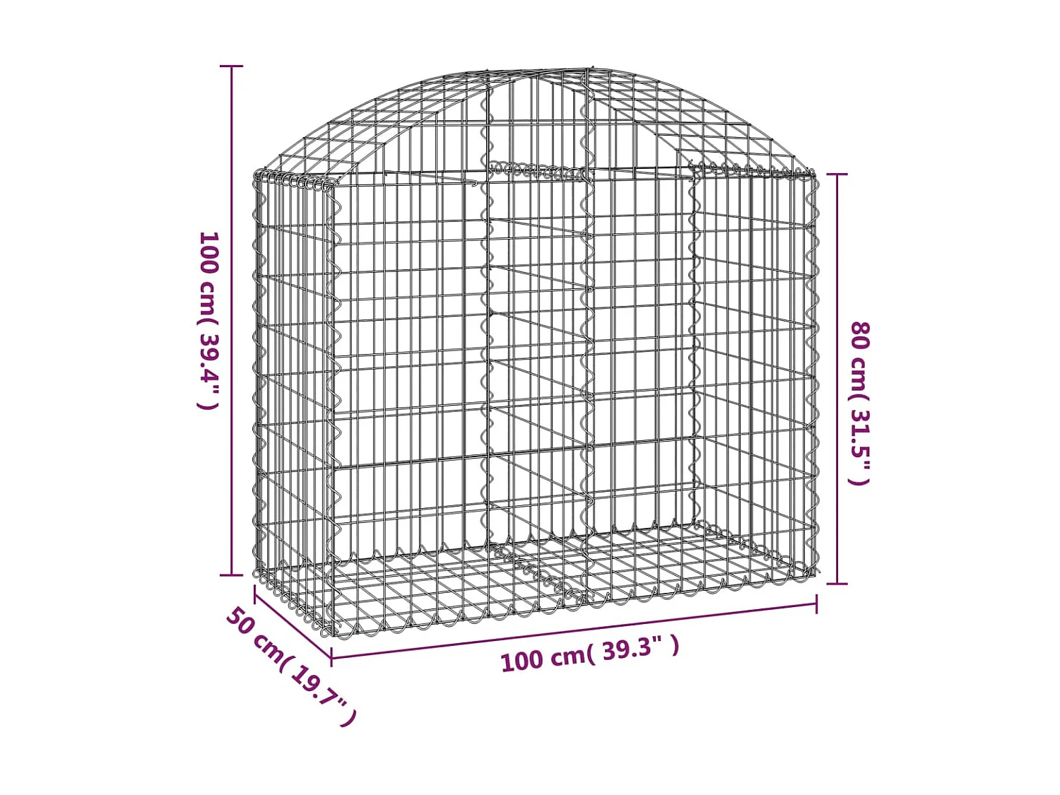 Cesta de gaviones forma arco hierro galvanizado 100x50x80/100cm ES69303