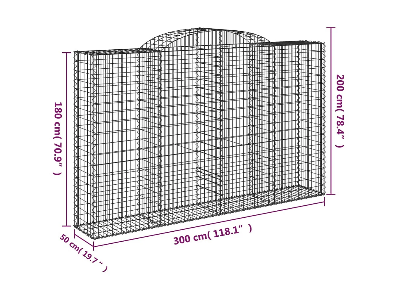 Panier de gabions arqué 300x50x180/200 cm Fer galvanisé WVGQ8025