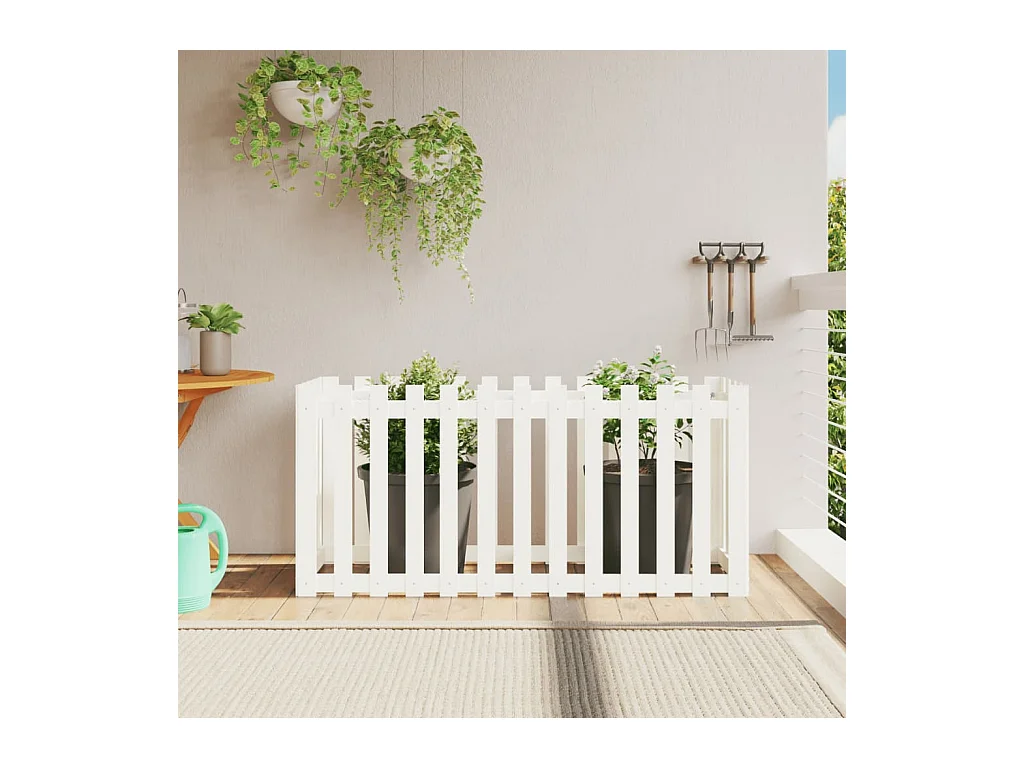 Jardinera elevado jardín con valla madera pino blanco 150x50x70cm ES92115