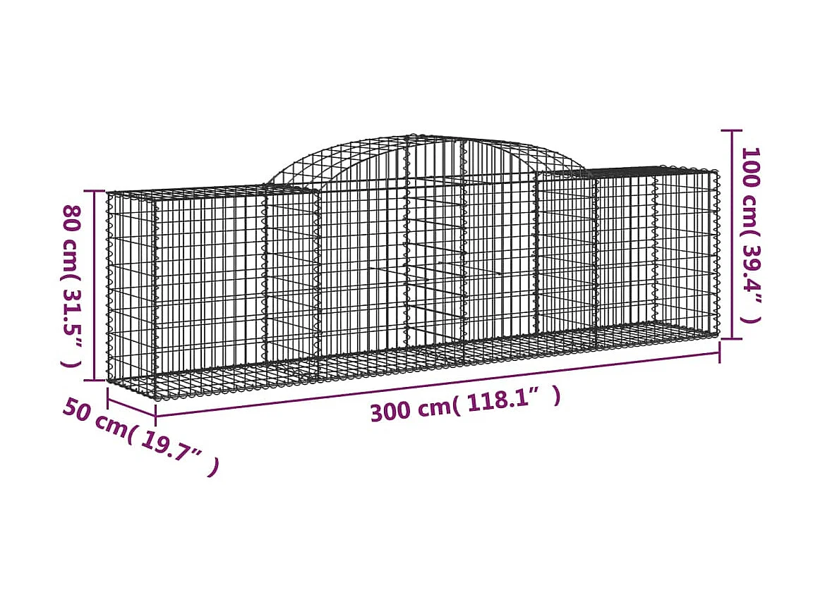 Panier de gabions arqué 300x50x80/100 cm Fer galvanisé WVGQ7877