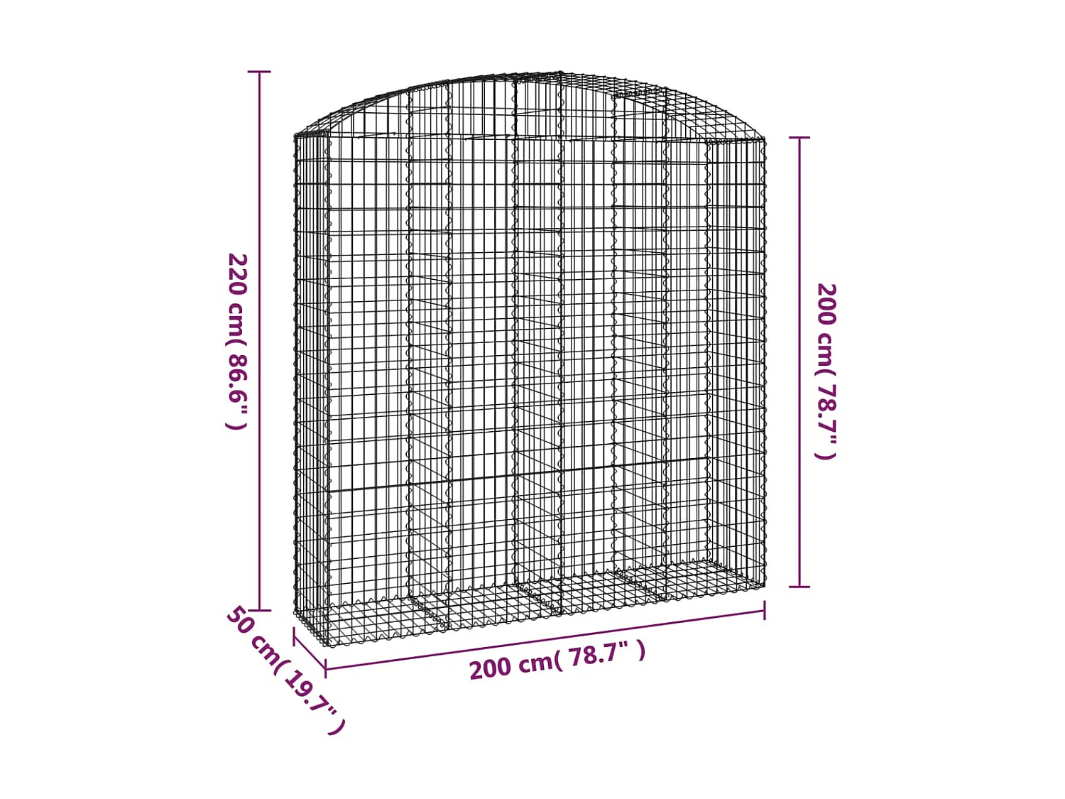 Cesta gaviones forma arco hierro galvanizado 200x50x200/220 cm ES57338