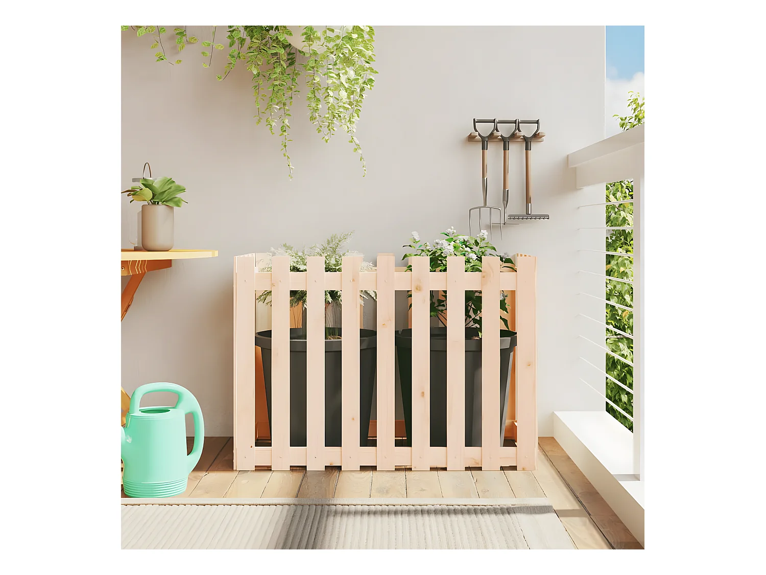 Jardinera elevado jardín con valla madera maciza pino 100x50x70cm ES70041