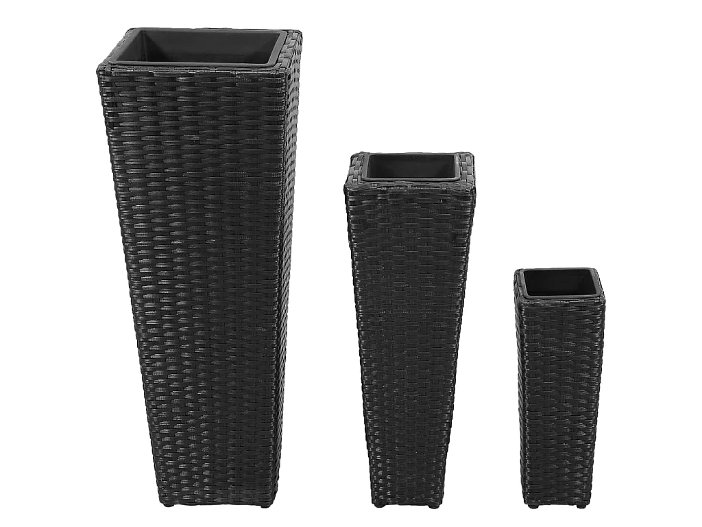Floreiras de jardim altas 3 pcs vime PE preto PT779702