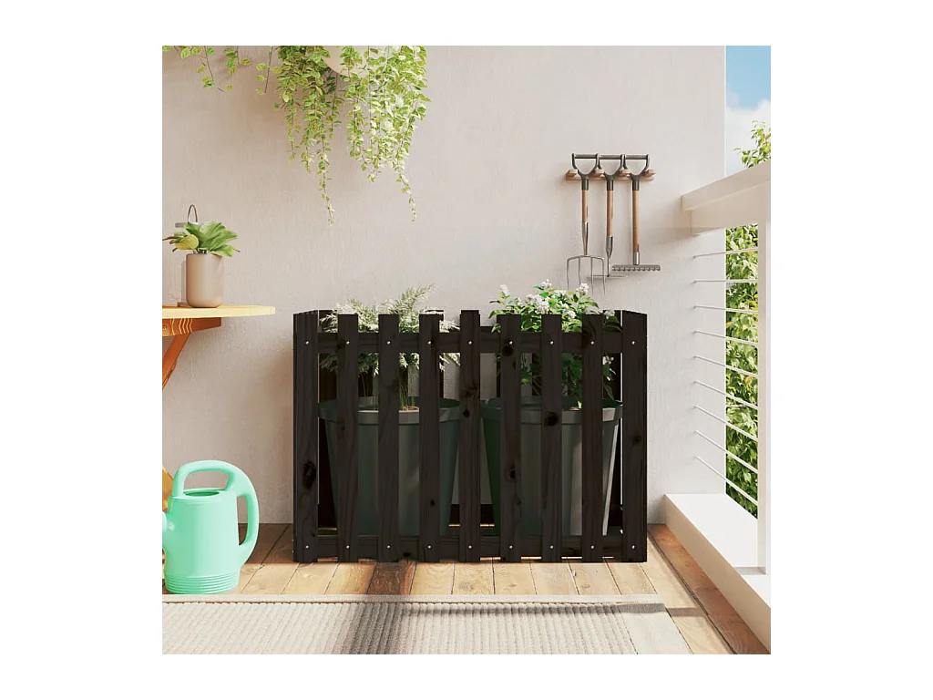 Jardinera elevado jardín con valla madera pino negro 100x50x70cm ES73465