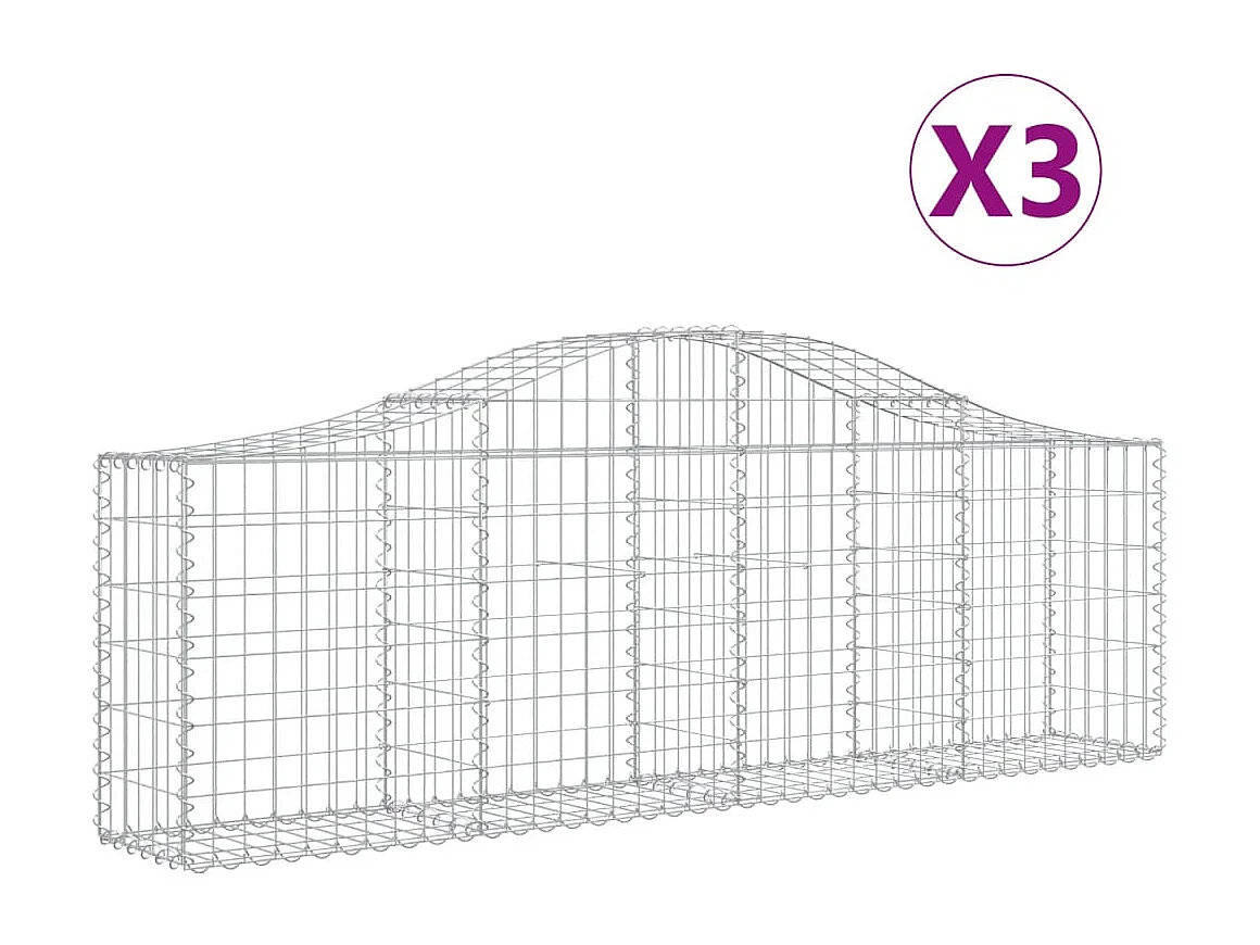 Paniers à gabions arqués 3 pcs 200x30x60/80 cm Fer galvanisé WVGQ1971