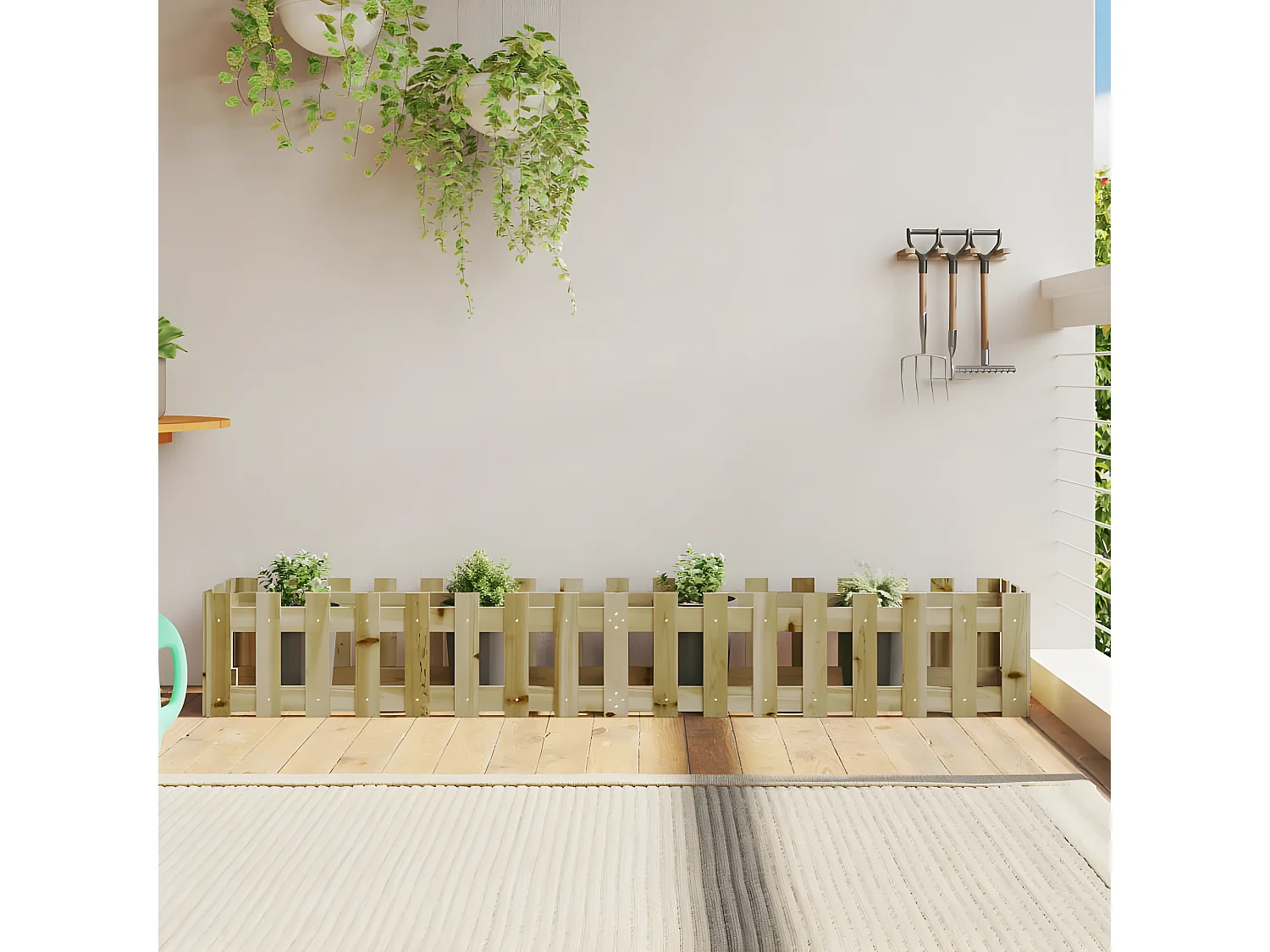 Jardinera elevado jardín valla madera impregnada pino 200x30x30cm ES84994