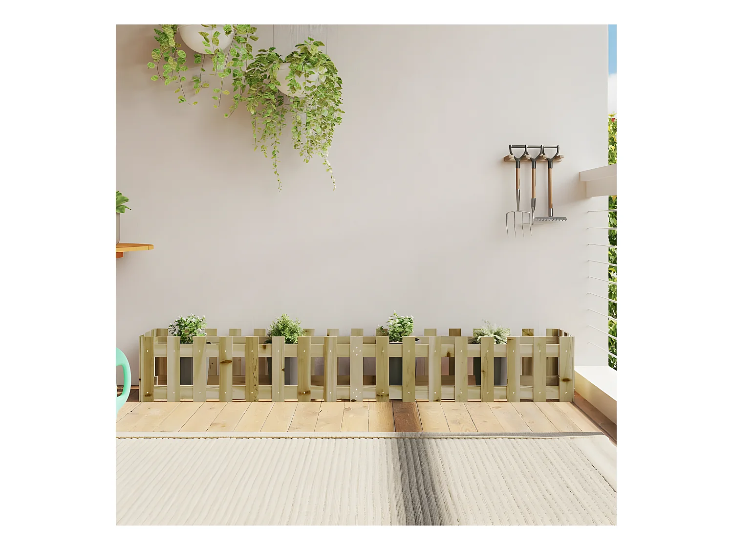 Jardinera elevado jardín valla madera impregnada pino 200x30x30cm ES84994