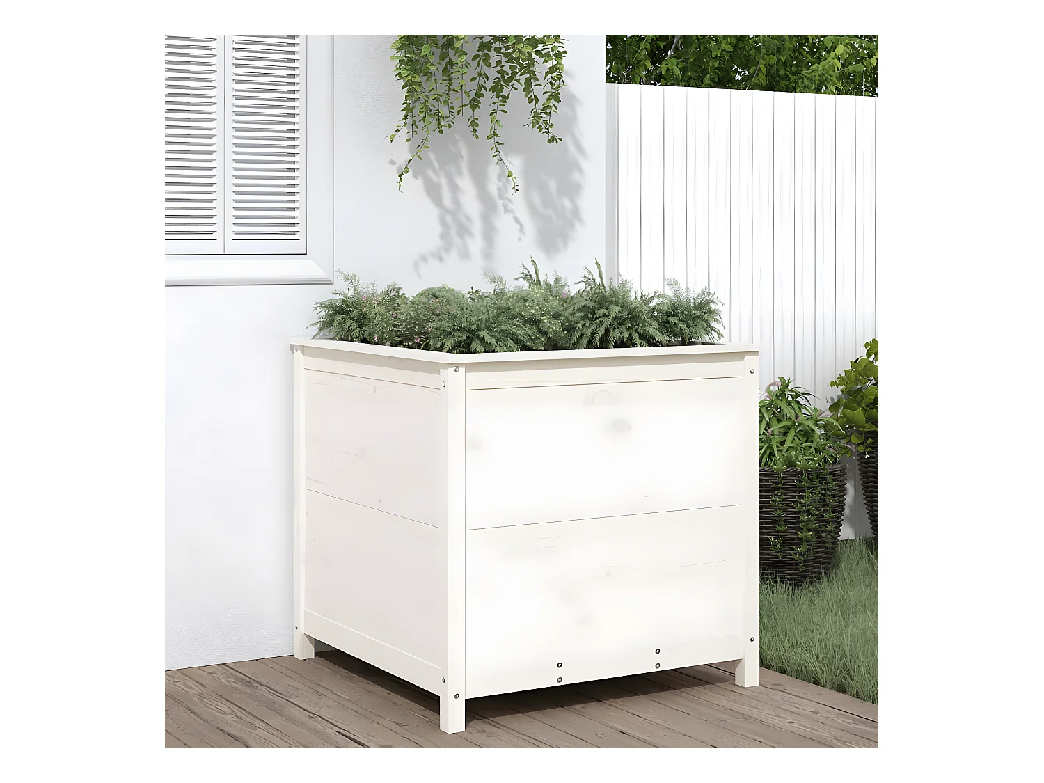 Jardinière blanc 82,5x82,5x78 cm bois massif de pin BE5044