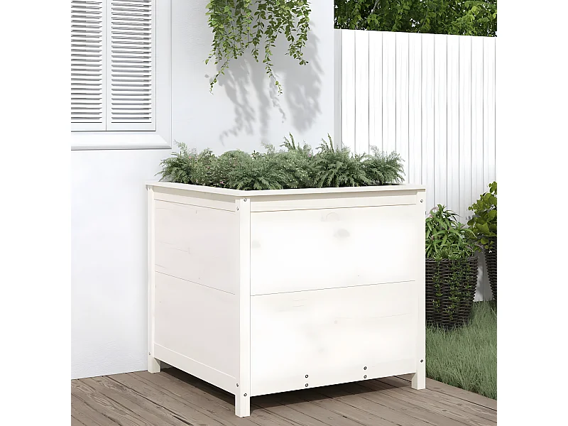 Jardinière blanc 82,5x82,5x78 cm bois massif de pin BE5044