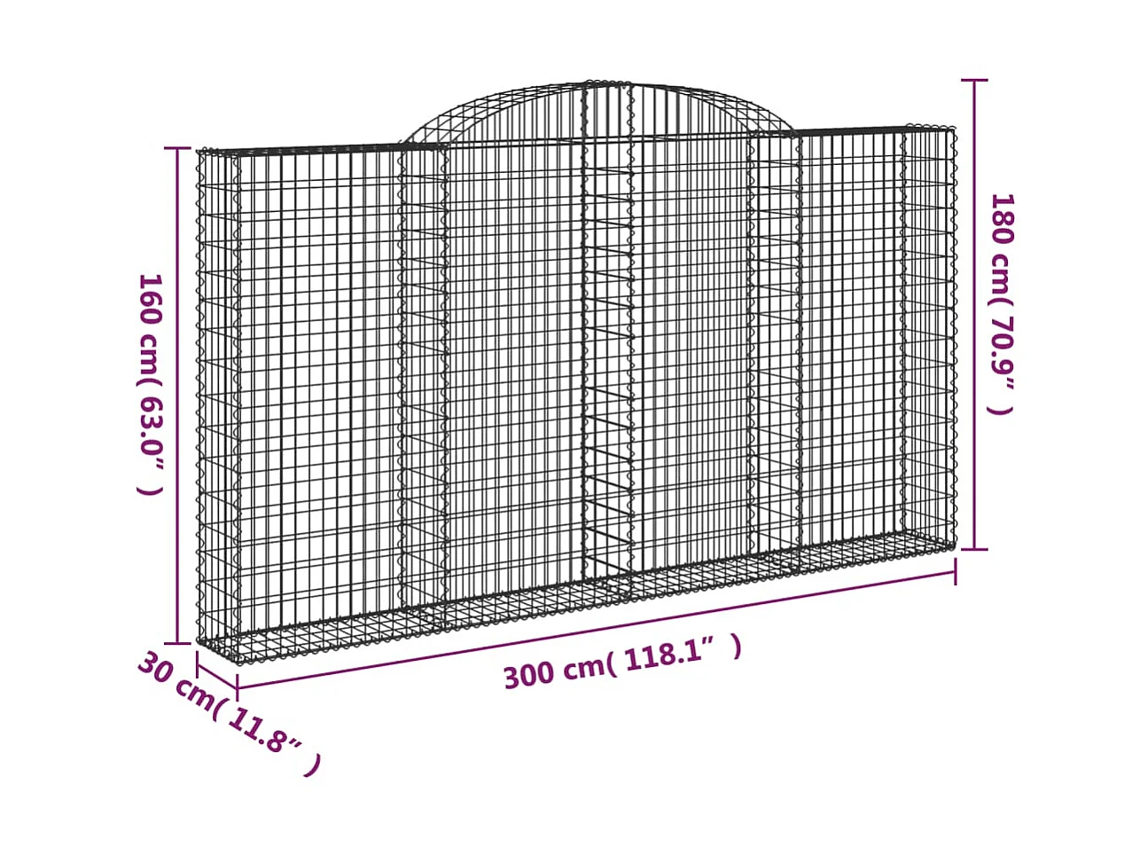 Panier de gabions arqué 300x30x160/180 cm Fer galvanisé WVGQ1892