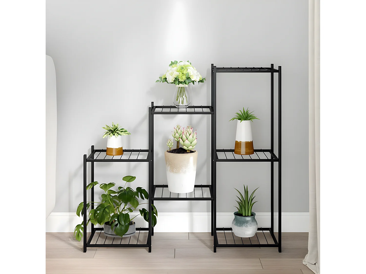 Soporte para flores de hierro negro 83x25x80 cm ES62956