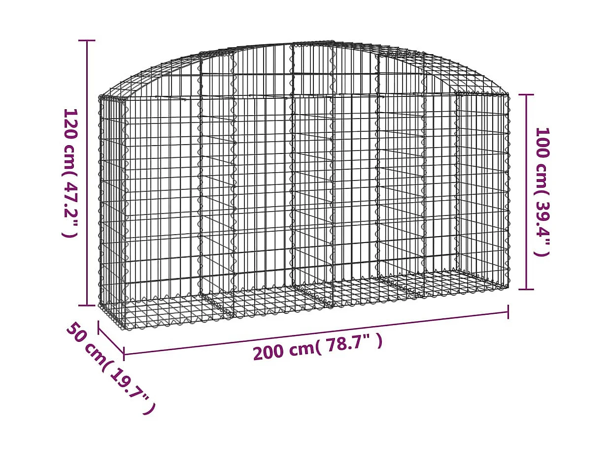 Cesta gaviones forma arco hierro galvanizado 200x50x100/120 cm ES33883