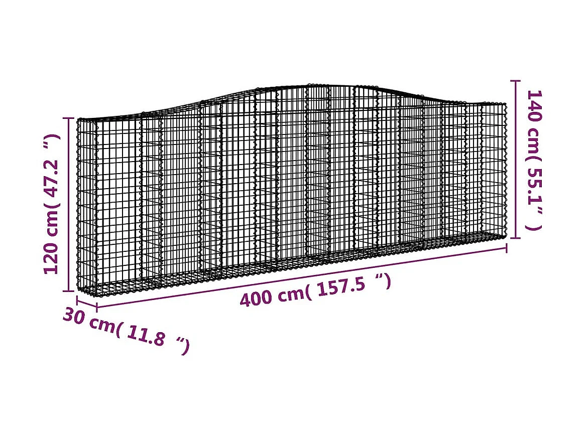 Panier de gabions arqué 400x30x120/140 cm Fer galvanisé WVGQ6239