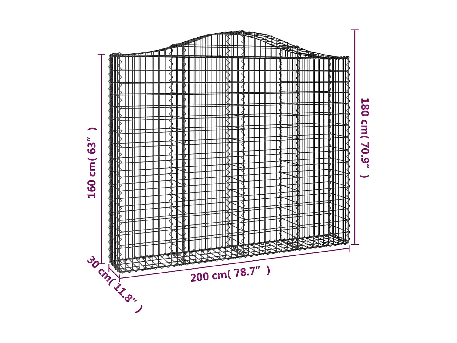 Cesta gaviones forma arco hierro galvanizado 200x30x160/180 cm ES57108