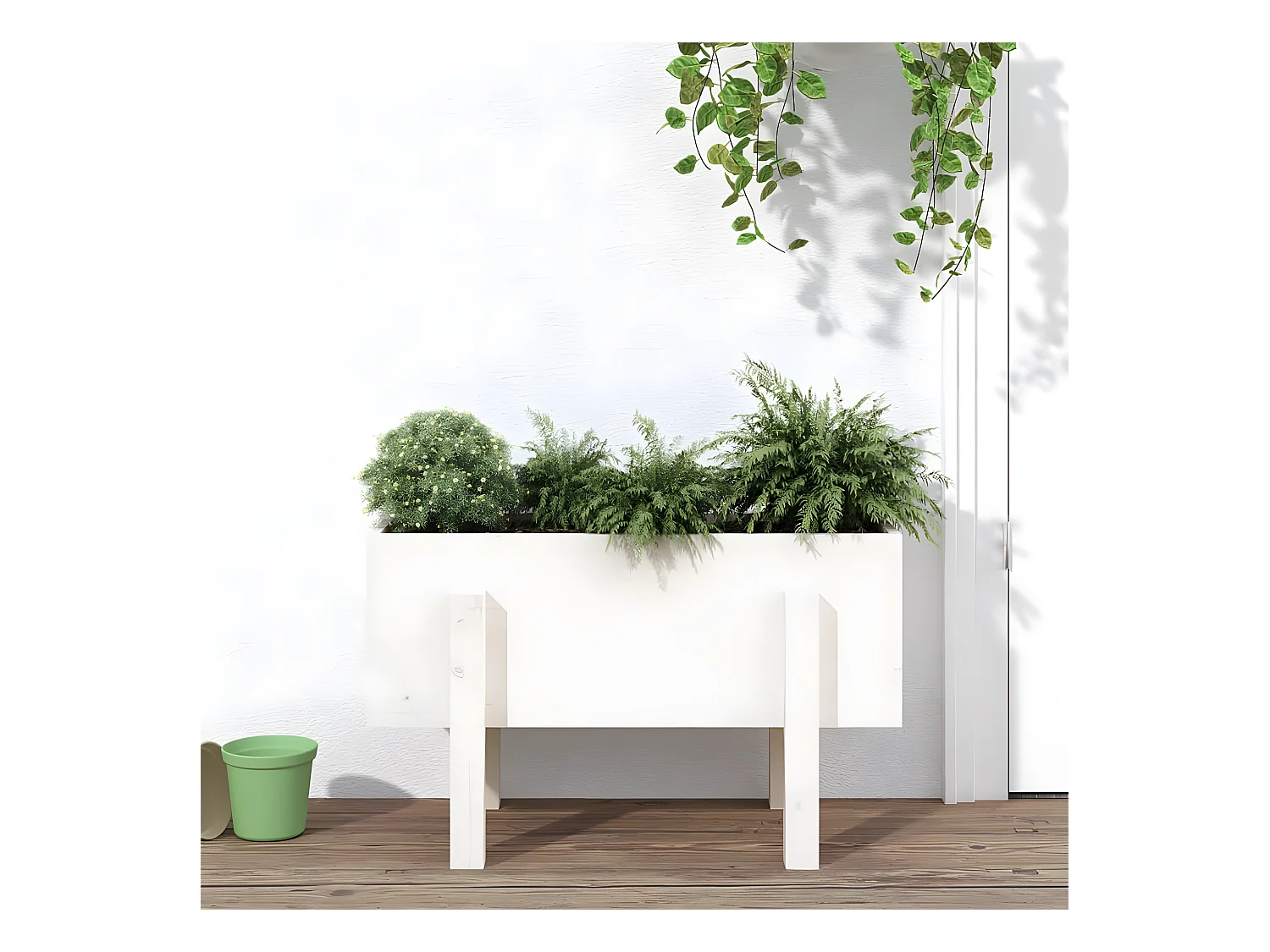 Jardinière blanc 62x30x38 cm bois massif de pin BE3458