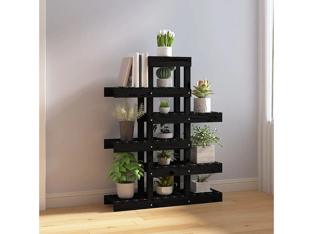 Plantenstandaard 85x25x109,5 cm massief grenenhout zwart NL480179