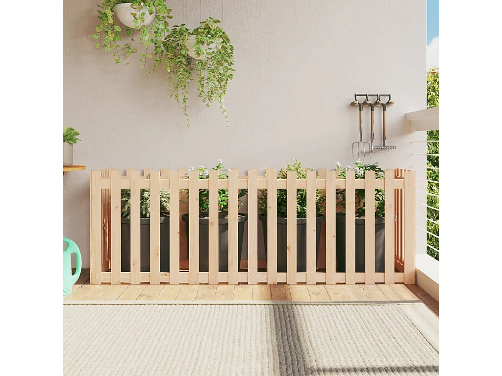 Jardinera elevado jardín con valla madera maciza pino 200x50x70cm ES35127